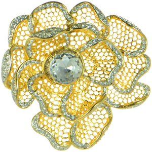Kenneth Jay Lane KJL Gold-tone Crystal Flower Brooch